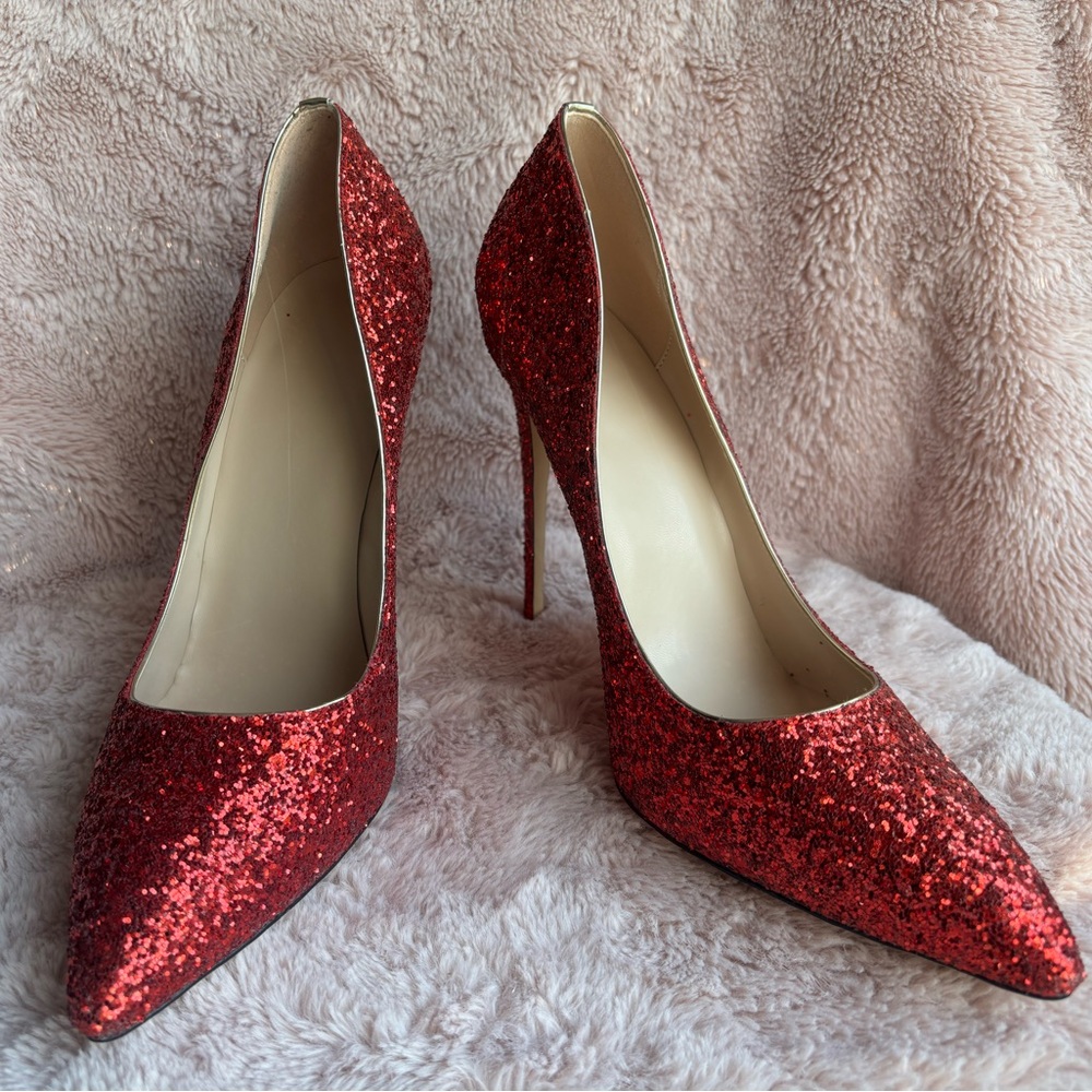 Red Sparkle Stiletto Shoes Size 10 Fancy